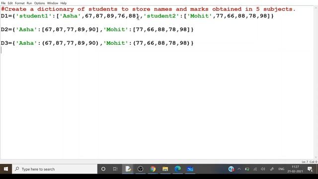 10 Python Program to Create a dictionary of students to store names and marks obtained in 5 subject смотреть онлайн