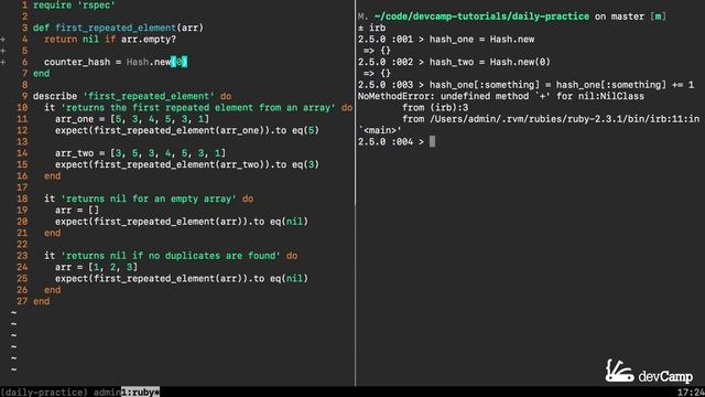 How to Find the First Duplicate in a Ruby Array by Creating a Counter Hash смотреть онлайн
