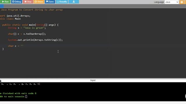 Java Program to Convert String to char array смотреть онлайн