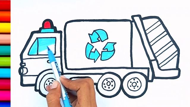 How to draw a Recycle Truck for kids step by step | Vehicles Drawing, painting and coloring for kid смотреть онлайн