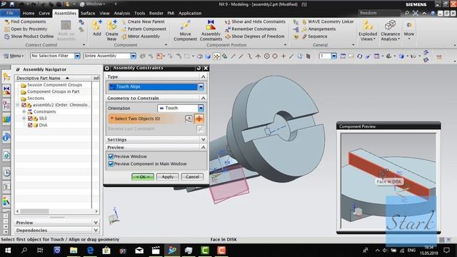 Создание сборки крестовой муфты в Unigraphics NX (снизу-вверх)