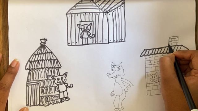 easy drawing & coloring of 3 little pigs and wolf by using crayons || relaxing activity || смотреть онлайн