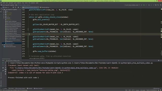 OpenGL in python e12 - drawing multiple cubes смотреть онлайн