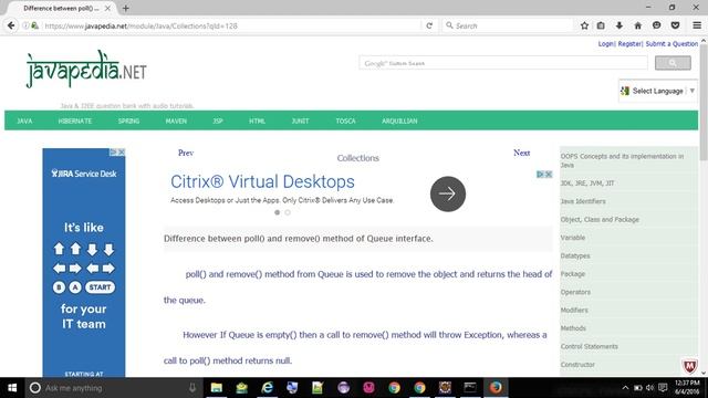 Difference between poll() and remove() method of Queue interface.
- javapedia.net смотреть онлайн