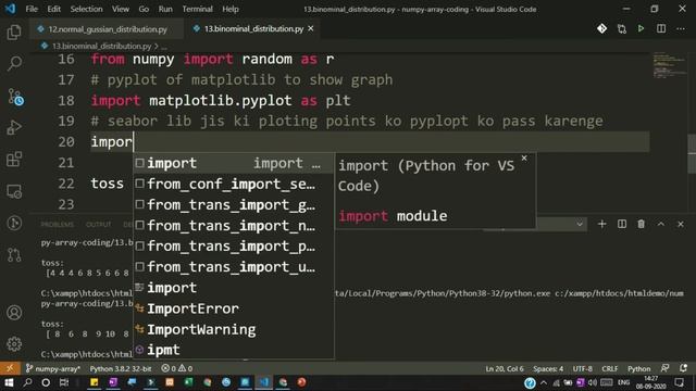 How to use binomial distribution in NumPy and show a graph of binomial Python NumPy Array Hindi смотреть онлайн