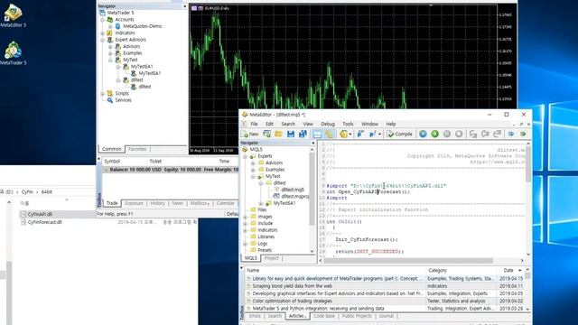 MQL5 MetaTrader5 importing VC++ DLL example CyFinAPI смотреть онлайн
