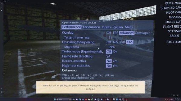 OpenXR Tool kit version 1.3.2  IL2 great Battles VR play and some of best settings for immersion.
