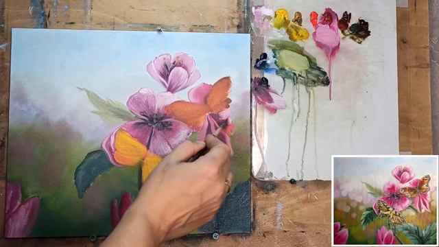 ?Как нарисовать маслом "Цветы и Бабочки"/живопись маслом/butterfly/how to draw #какнарисовать #oil смотреть онлайн