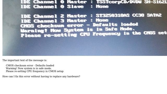 How to fix "Warning! Now system is in safe mode. Please re-setting CPU frequency in CMOS setup"... смотреть онлайн