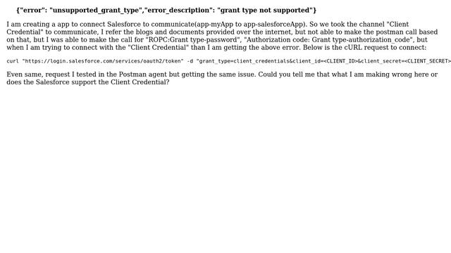 Salesforce: Client Credential call for OAuth 2.0 providing "unsupported_grant_type" смотреть онлайн