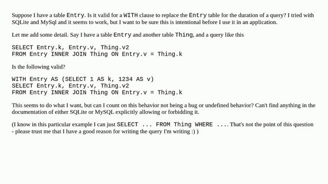Valid for WITH clause to use existing table name? смотреть онлайн