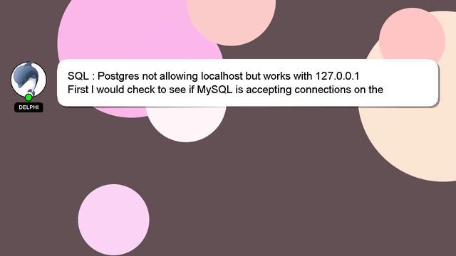 SQL : Postgres not allowing localhost but works with 127.0.0.1 смотреть онлайн