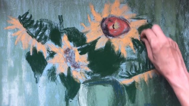 Рисуем подсолнухи сухой пастелью. Урок смотреть онлайн