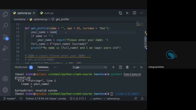 Python Crash Course: Lesson 18 - Optional function parameters смотреть онлайн