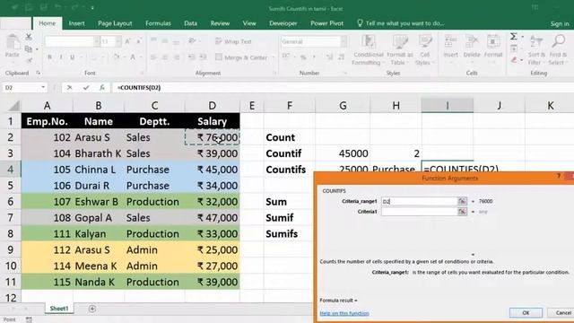 Excel countifs function | sumifs formula in Tamil சூத்திரம் | Excel Tutoring смотреть онлайн
