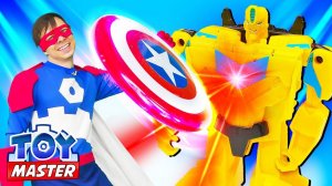 Той Мастер устроил стрельбу по мишеням! Роботы Трансформеры Бамблби и Оптимус в видео для мальчиков