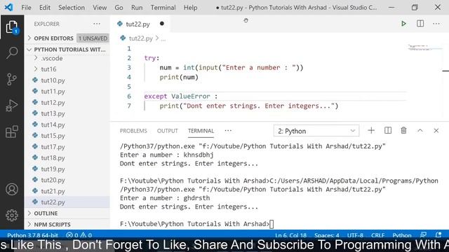 Exception Handling In Python. Python Tutorials With Arshad#22. смотреть онлайн