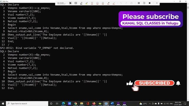 PLSQL Class 2 in Telugu | PL/SQL Introduction class 2 | How to run PL/SQL program смотреть онлайн