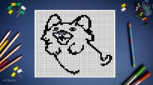 Рисунок милого малыша корги по клеточкам | Как нарисовать щенка корги по клеткам | Corgi pixel art