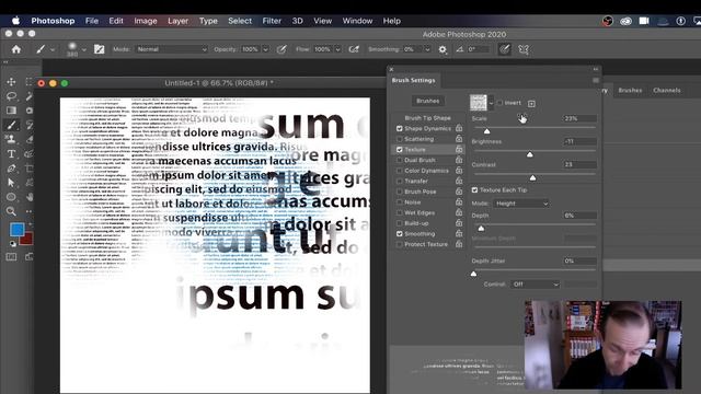 Photoshop tutorial : brush texture and type (add type via brush strokes) in Photoshop смотреть онлайн
