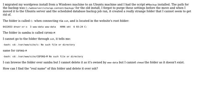 Ubuntu: There's a folder called "C:" in my wordpress root that cannot be deleted over SSH смотреть онлайн