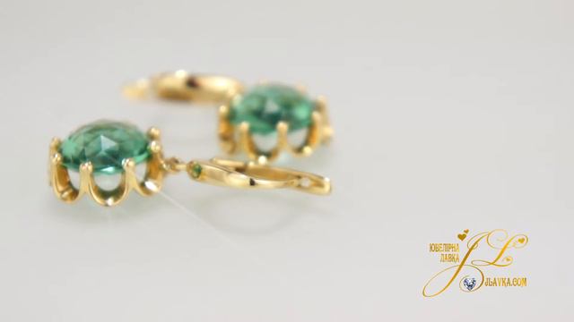 Золоті сережки із зеленим кварцем
