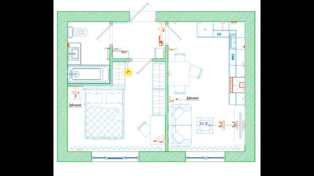 Планировочное решение и расстановка электрики. Евро Garden Flat 31.49. ЖК "Парк Апрель" смотреть онлайн