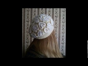 Берет «Молочное чудо» в технике ирландского кружева с подкладом