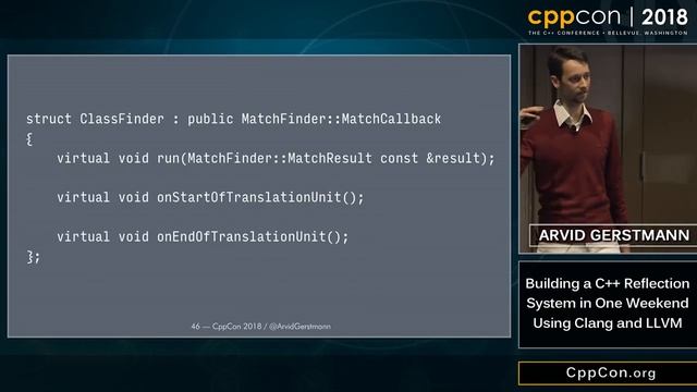 CppCon 2018: Arvid Gerstmann “Building a C++ Reflection System in One Weekend Using Clang and LLVM” смотреть онлайн