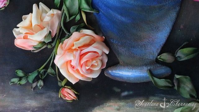 Картина "Царица души". Вышивка шелковыми лентами. Розы. Подарок на свадьбу или юбилей. смотреть онлайн