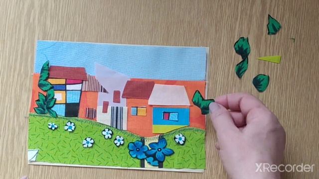 ЯРКАЯ КАРТИНКА ИЗ ТКАНИ С ДОМИКАМИ/ АППЛИКАЦИЯ НА ТКАНИ/СХС смотреть онлайн