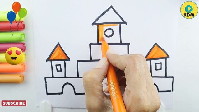 CASTLE BLOCK TOY DRAWING AND COLOURING|HOW TO DRAW|EASY DRAWING FOR KIDS|STEP BY STEP|LEARN COLORIN смотреть онлайн