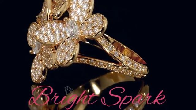 Кольцо желтого золота с бабочками в дизайне Graff Butterfly 1,92 карата от Bright Spark смотреть онлайн