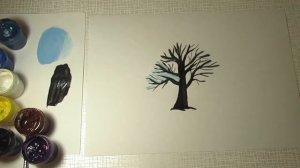 КАК НАРИСОВАТЬ ЗИМНЕЕ ДЕРЕВО ГУАШЬЮ. Рисуем дуб в снегу