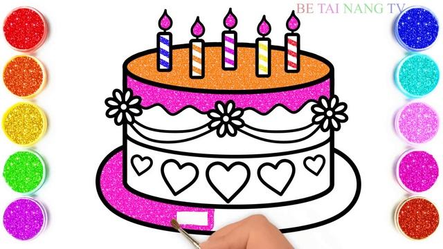 Vẽ bánh sinh nhật đơn giản và tô màu cho bé | Dạy bé tô màu | Kue ulang tahun Halaman Mewarnai смотреть онлайн