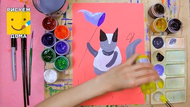 Как нарисовать котика/ Рисуем лето - урок рисования, гуашь, рисуем дома поэтапно смотреть онлайн