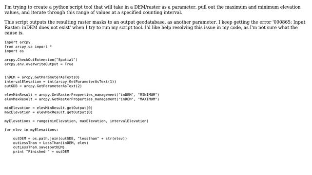 GIS: Debugging error 000865 in Python script tool for use with raster elevations? смотреть онлайн