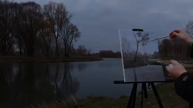 Поздняя осень, этюд маслом смотреть онлайн