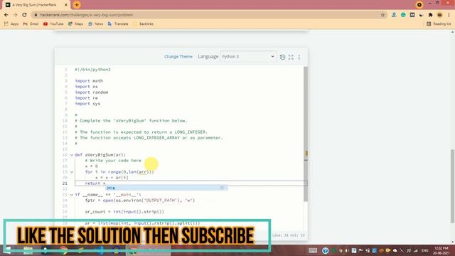 HackerRank A Very Big Sum problem solution in Python Programming | Algorithms Problems смотреть онлайн