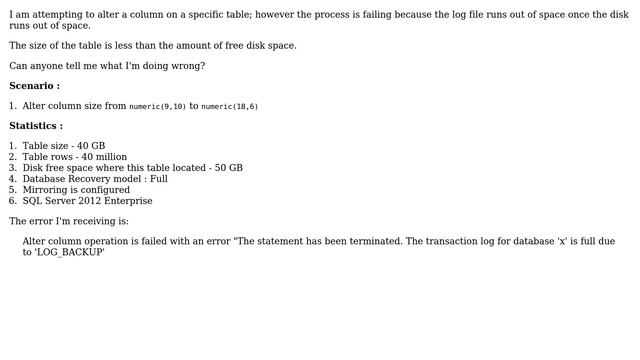 Databases: Alter column opreation failed due to disk space in SQL Server смотреть онлайн
