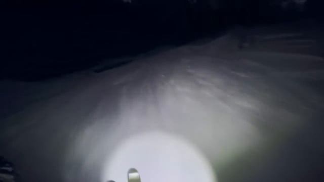 Ночной спуск лыжника с горы. Вид от первого лица. смотреть онлайн