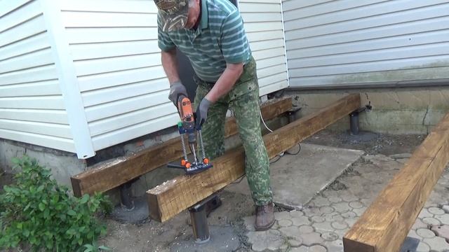 Деревянная терраса к дому Моя дача. Как сделать самому. Пергола и деревянная скамейка. Пошагово. смотреть онлайн