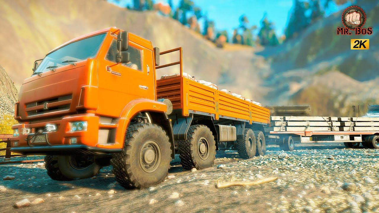 КАМАЗ 65201 ВЫВОЗИМ ПЛИТЫ и ПЕСОК на ДЛИННОМ ПРИЦЕПЕ с КАРЬЕРА SNOWRUNNER