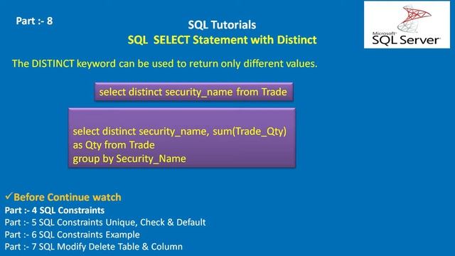 Select Statement in SQL MSSQL смотреть онлайн