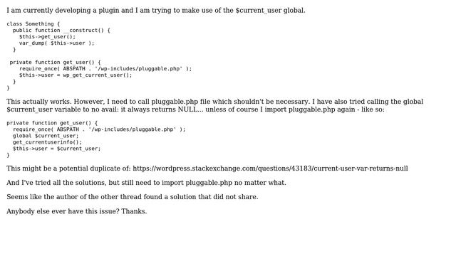 Wordpress: Current user in plugin returns NULL смотреть онлайн