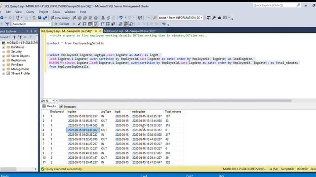 Write a query to find employee working details login Time ,logout time ,Total Time of work смотреть онлайн