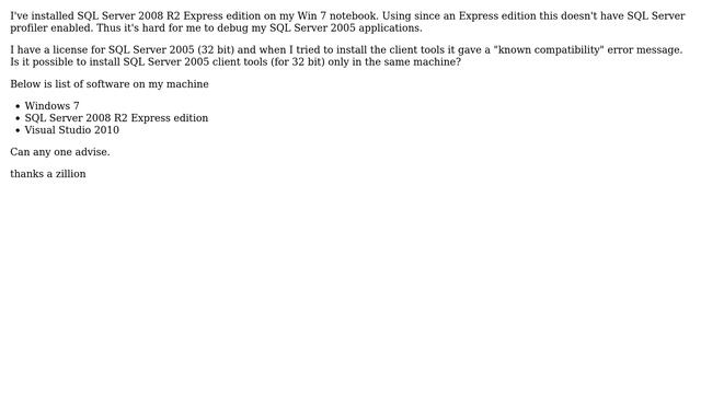 Databases: SQL Server 2005 on Windows 7 along with SQL Server 2008 R2 Express edition смотреть онлайн