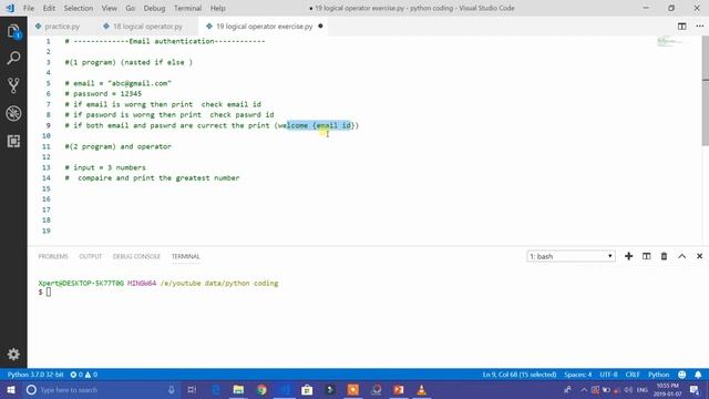 Exercise AND Operator and if else in Python || Python Tutorial смотреть онлайн