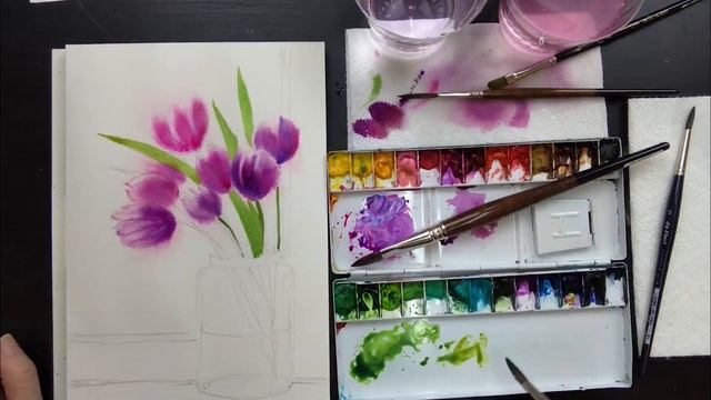 Watercolor Painting - Purple Tulips смотреть онлайн