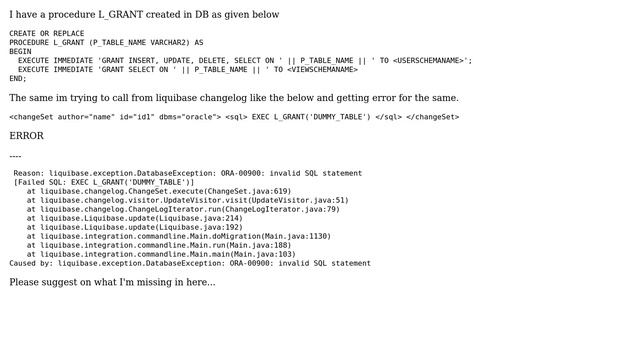Error while calling an oracle procedure from liquibase changelog смотреть онлайн